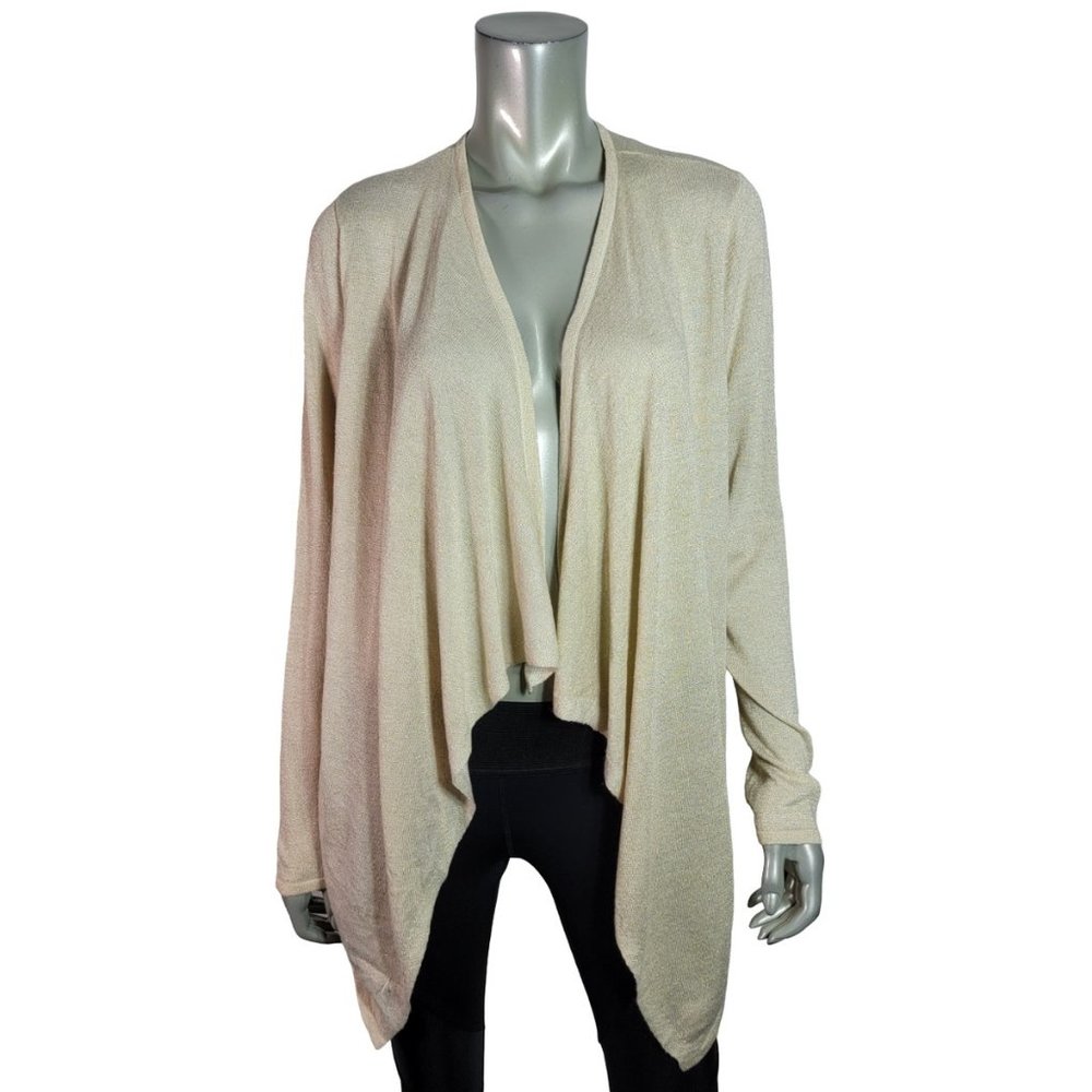 Torrid Sweater Cardigan 1X Metallic Open Front High Low Lightweight Stretch Gold
